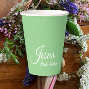Jesus Has Risen Script Green Christian Easter  Paper Cups