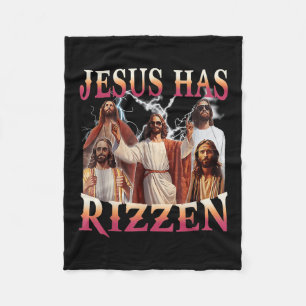 Jesus Has Rizzen Funny Christian Meme Novelty Jesu Fleece Blanket