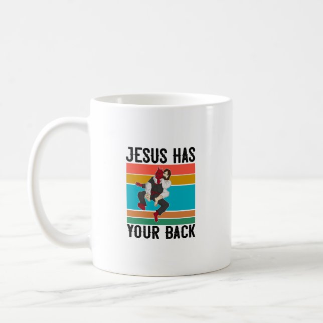 Jesus Has Your Back Brazilian Jiu Jitsu Gift Chris Coffee Mug (Left)