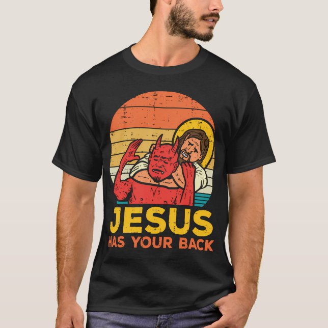 Jesus Has Your Back Jiu Jitsu Christian T-Shirt (Front)