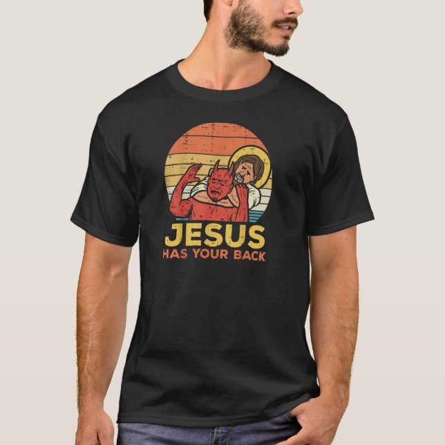 Jesus Has Your Back Jiu Jitsu Retro Christian T-Shirt (Front)