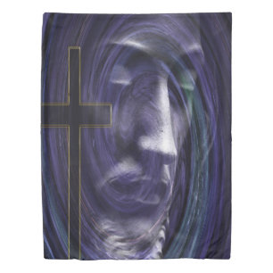 Jesus head with a black cross Duvet Cover