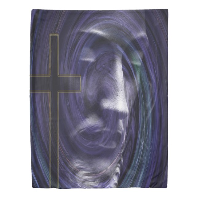 Jesus head with a black cross Duvet Cover (Front)