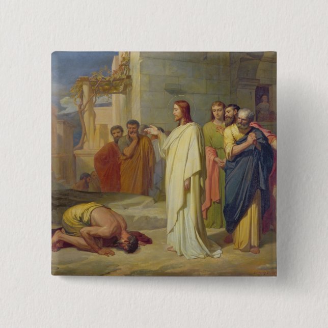 Jesus Healing the Leper, 1864 Pinback Button (Front)
