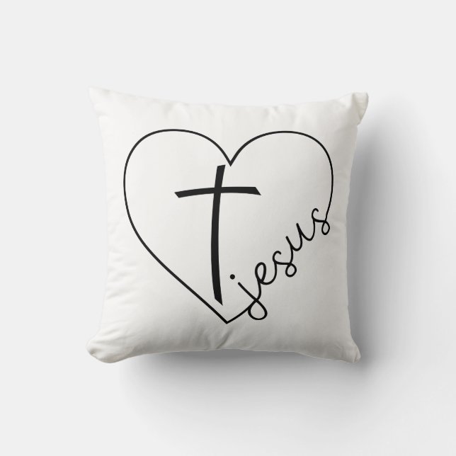 Jesus Heart and Cross  Throw Pillow (Front)