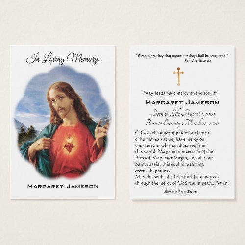 Jesus Heart Catholic Funeral Memorial Holy Card _
