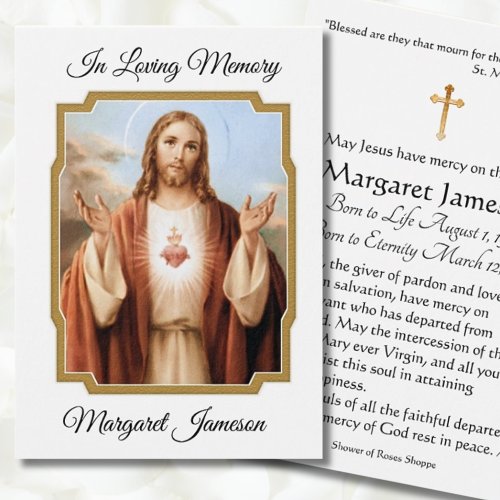 Jesus Heart Catholic Funeral Memorial Holy Card _