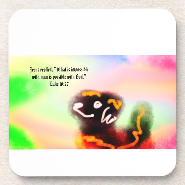Jesus here  beverage coaster (Front)