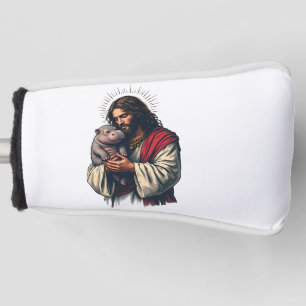 Jesus Holding a Baby Moo Deng Hippo  Golf Head Cover