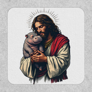 Jesus Holding a Baby Moo Deng Hippo Patch