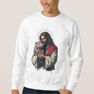 Jesus Holding a Baby Moo Deng Hippo  Sweatshirt