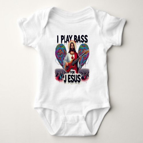 Jesus holding a bass guitar baby bodysuit
