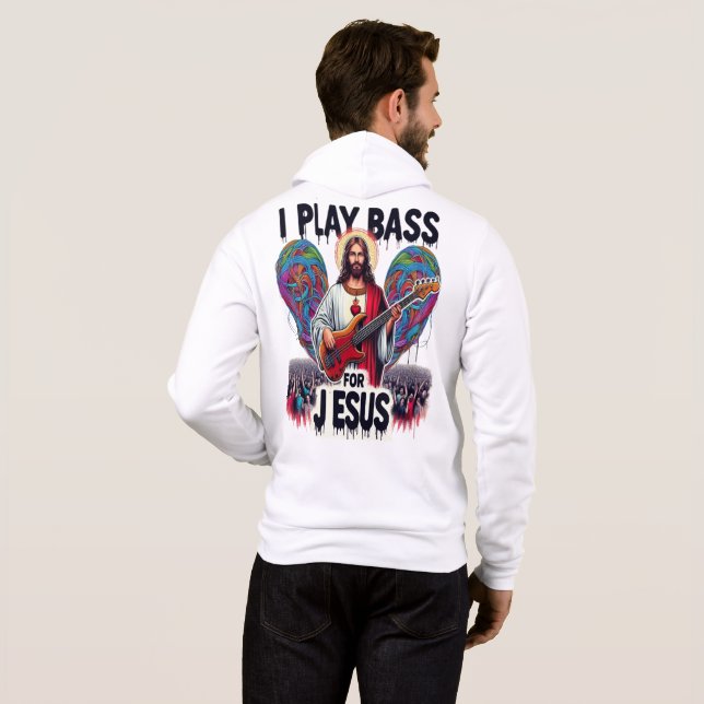 Jesus holding a bass guitar hoodie (Back Full)