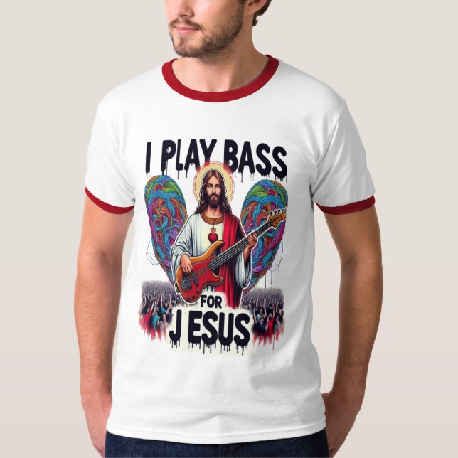 Jesus holding a bass guitar T-Shirt (Front)
