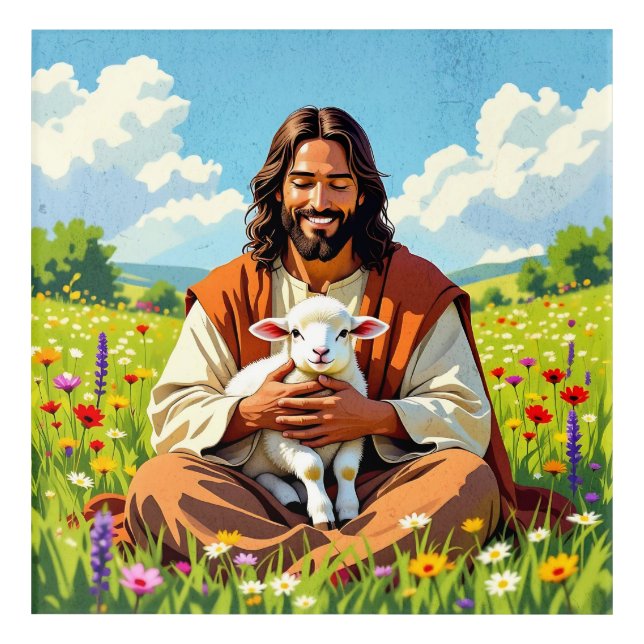 Jesus holding a Lamb | Religious Christian Acrylic Print (Front)