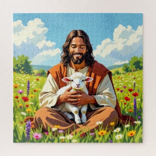 Jesus holding a Lamb Religious Christian Jigsaw Puzzle