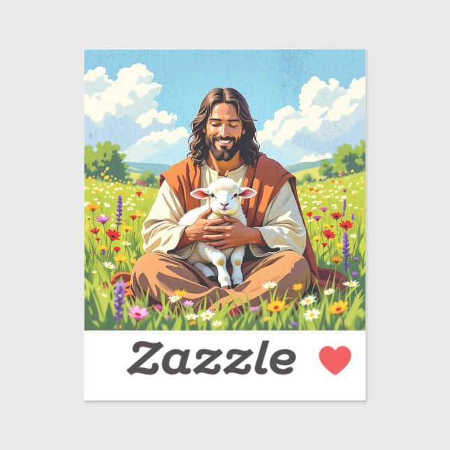 Jesus holding a Lamb | Religious Christian Sticker (Sheet)