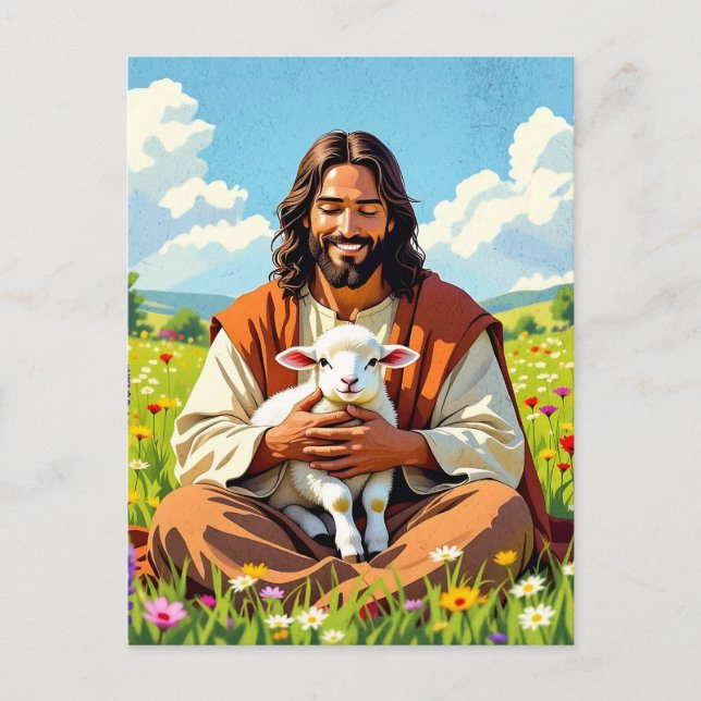 Jesus holding a Lamb | Religious Easter Postcard (Front)