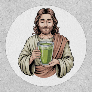 Jesus Holding a Matcha Green Drink Christian Patch