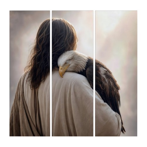 Jesus Holding a Sick Bald Eagle Triptych
