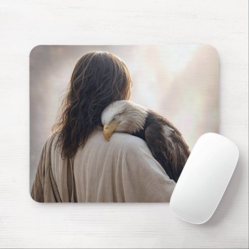 Jesus Holding a Sickly Bald Eagle Mouse Pad