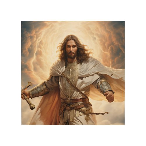 Jesus Holding A Sword Wearing Armor Wood Wall Art