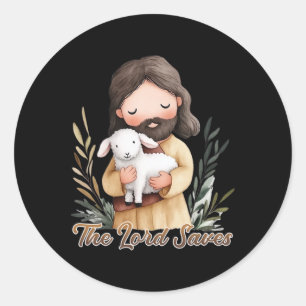 Jesus Holding A White Lamb  Classic Round Sticker