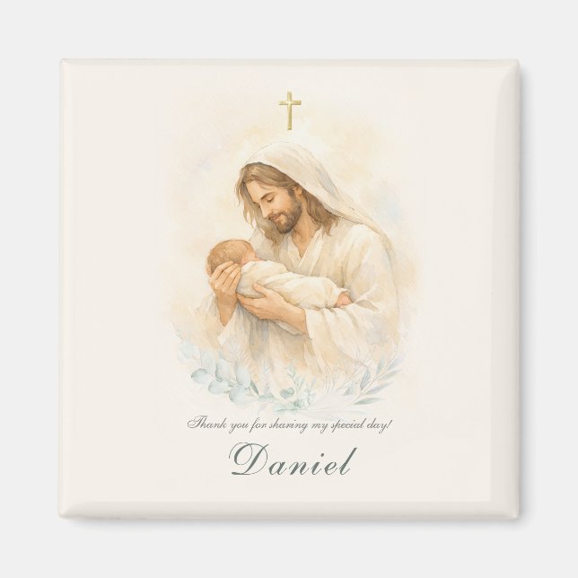 Jesus Holding Baby Baptism Save the Date Magnet (Front)