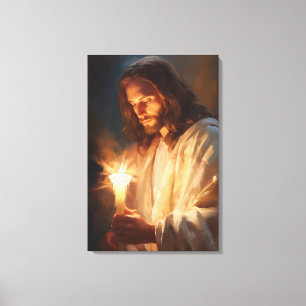 Jesus Holding Candle Canvas Print