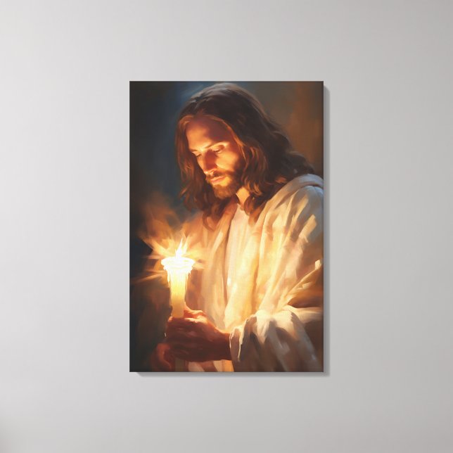 Jesus Holding Candle Canvas Print (Front)