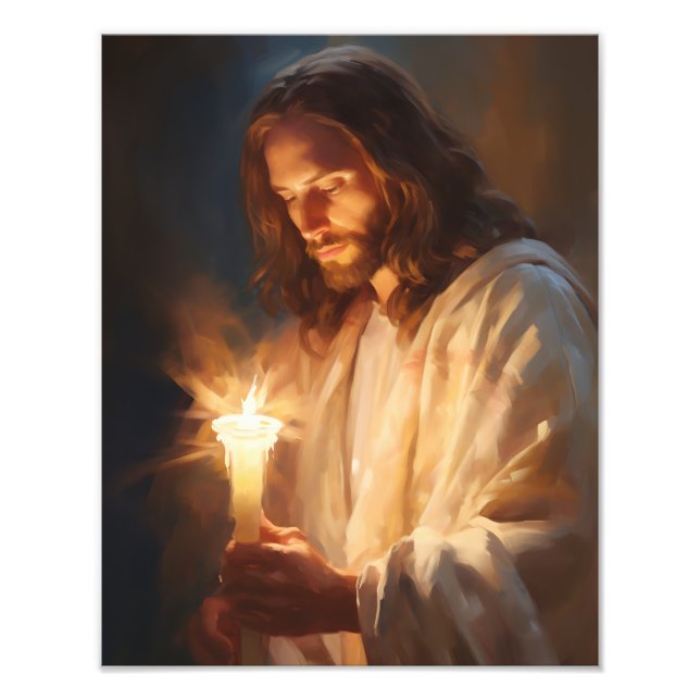 Jesus Holding Candle Photo Print (Front)