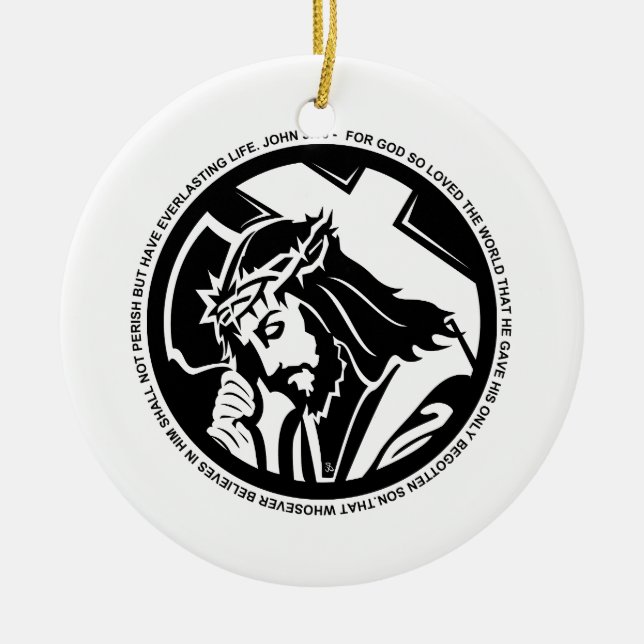 Jesus holding Cross with John 3:16 quote Ceramic Ornament (Front)