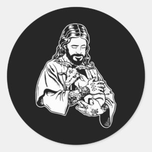 Jesus Holding Goat Baphomet Occult Satanic Tattooe Classic Round Sticker