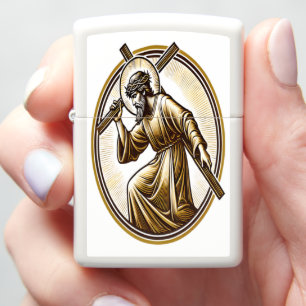 Jesus Holding Gold Cross Reverently Zippo Lighter