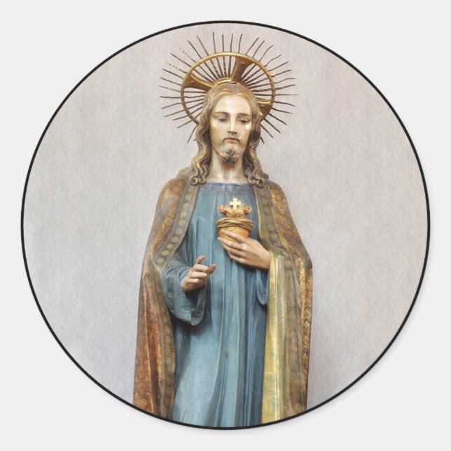 Jesus Holding Golden  Sacred Heart Classic Round Sticker (Front)