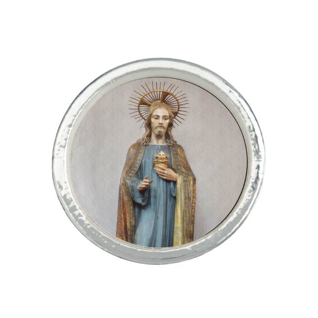 Jesus Holding Golden Sacred Heart Ring (Front)