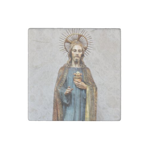 Jesus Holding Golden Sacred Heart Stone Magnet