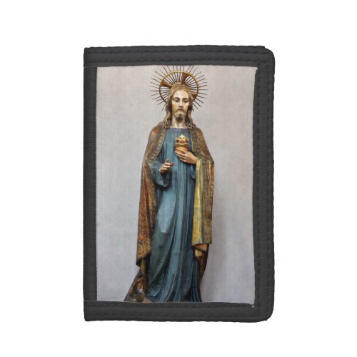 Jesus Holding Golden Sacred Heart Tri_fold Wallet