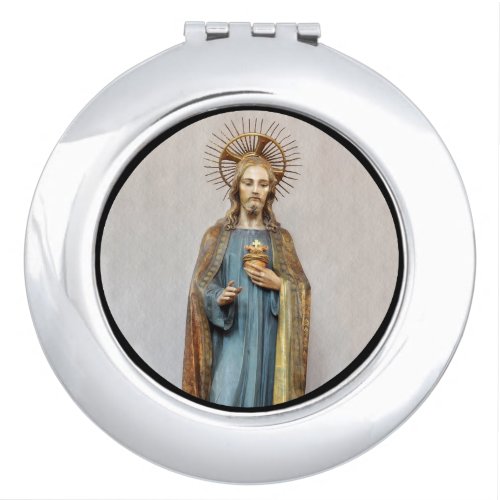 Jesus Holding Golden Sacred Heart Vanity Mirror