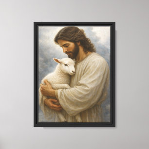 Jesus Holding Lamb Peaceful Art Canvas Print