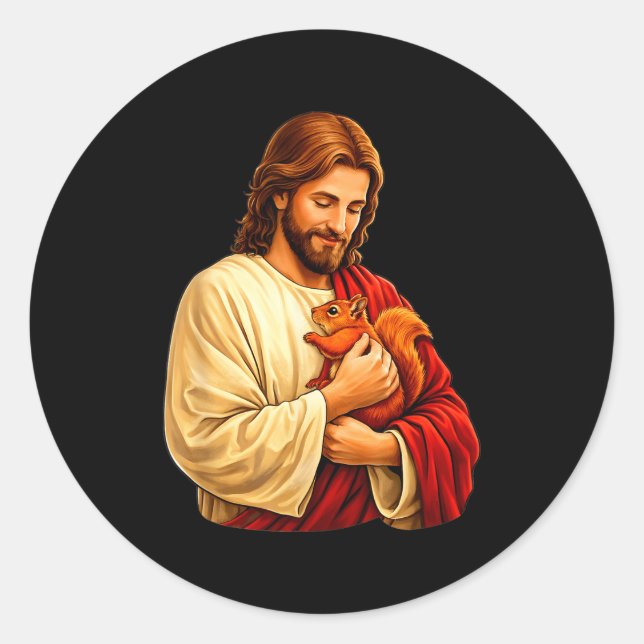 Jesus holding squirrel christian  classic round sticker (Front)