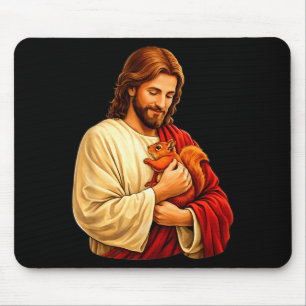 Jesus holding squirrel christian mouse pad