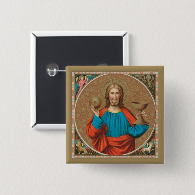 Jesus Holding Up the Eucharist (SNV 050) Button (Front & Back)
