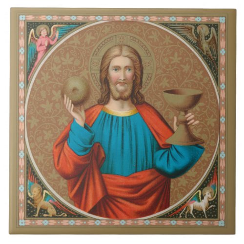 Jesus Holding Up the Eucharist SNV 050 Ceramic Tile