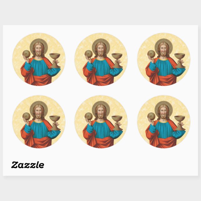 Jesus Holding Up the Eucharist (SNV 050) Classic Round Sticker (Sheet)