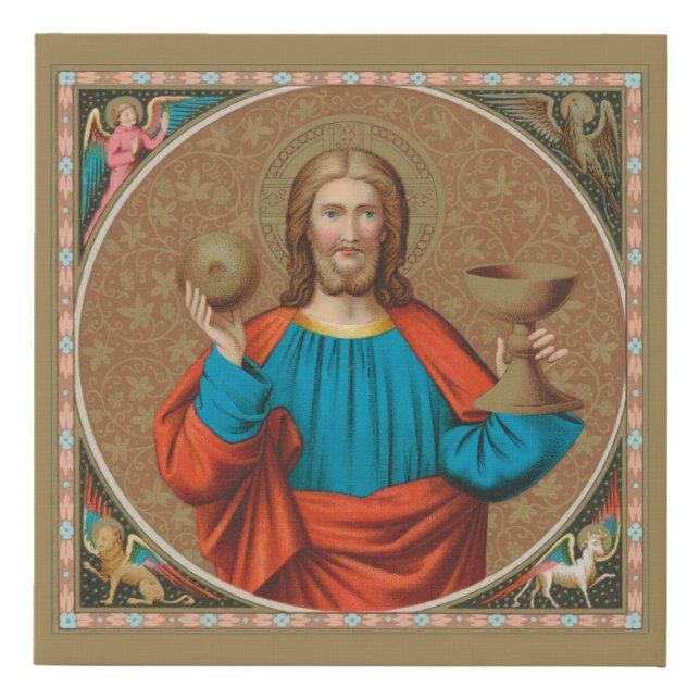Jesus Holding Up the Eucharist (SNV 050) Faux Canvas Print (Front)