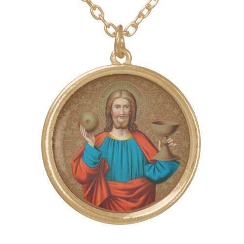 Jesus Holding Up the Eucharist SNV 050 Gold Plated Necklace
