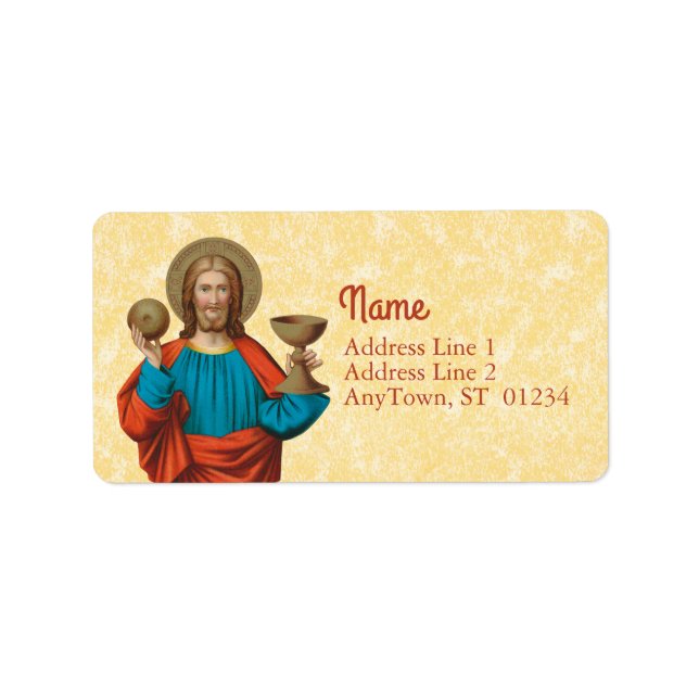 Jesus Holding Up the Eucharist (SNV 050) Label (Front)
