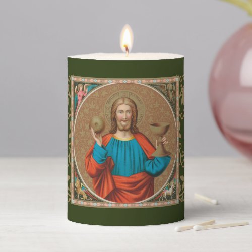Jesus Holding Up the Eucharist SNV 50 3x4 Pillar Candle