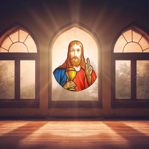 Jesus Holy Communion Faux Stained Glass Window Cling